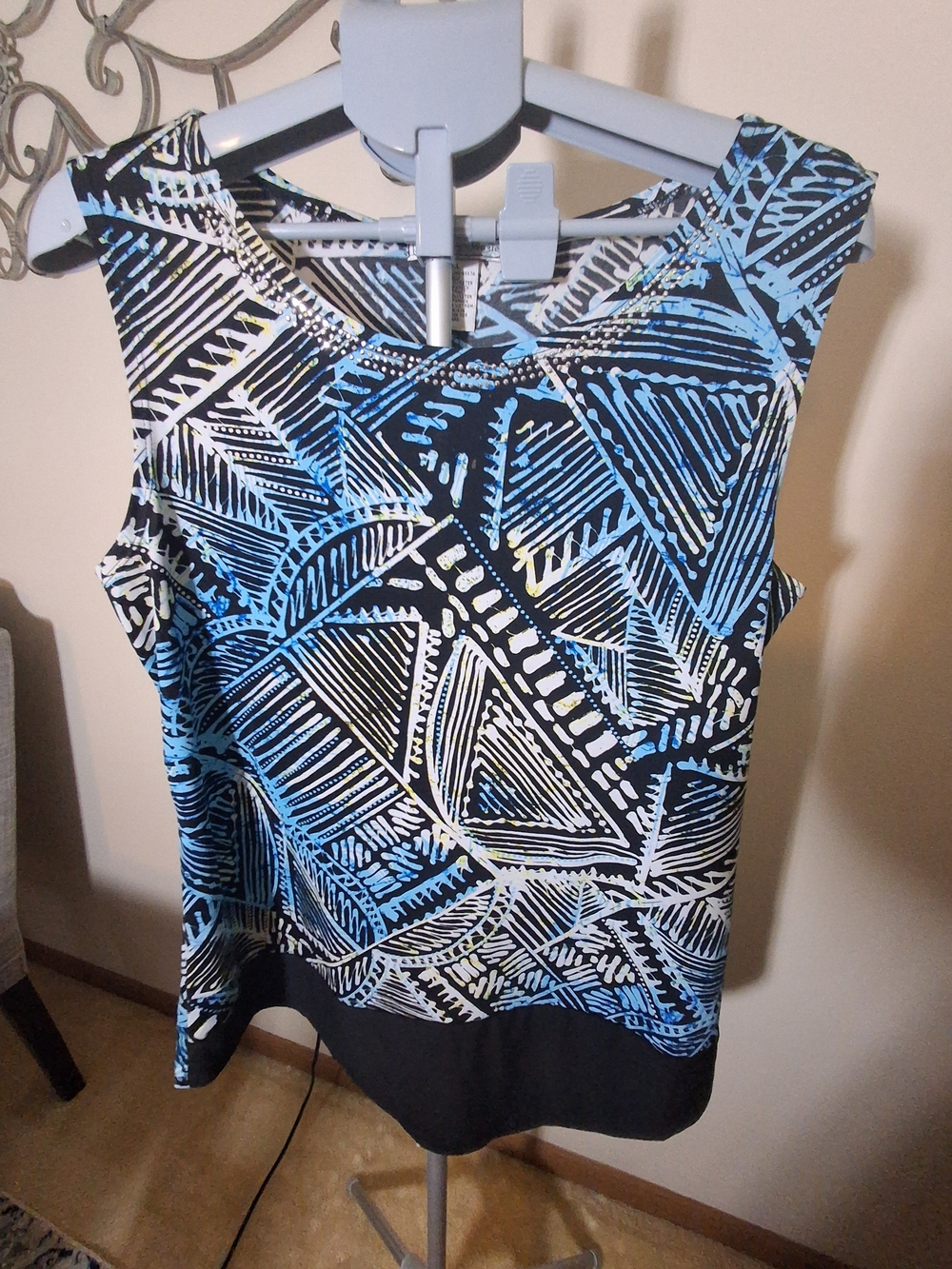 Sleeveless Geometric Print Tank Top - Blue/Black